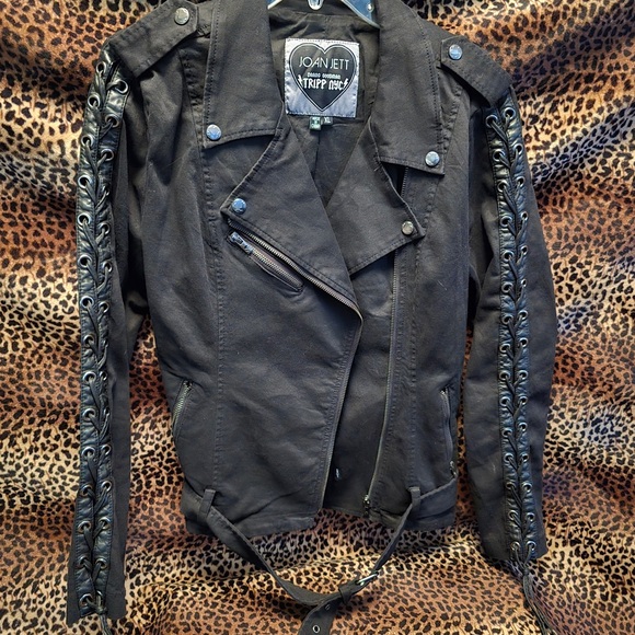 Tripp nyc Jackets & Blazers - Joan Jett X Tripp NYC Black Lace-Up Sleeve Denim Moto Jacket (XL)